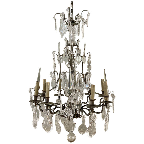 Large Regency-style crystal cage chandelier