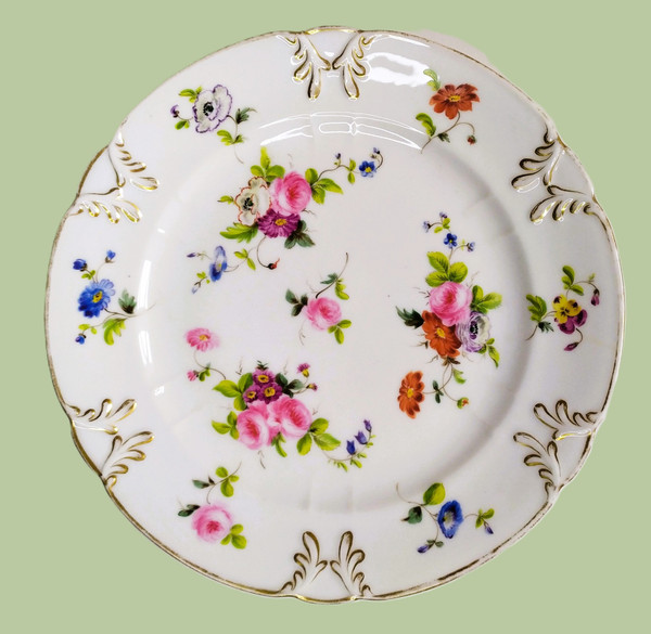 Pair Plates In Hand-painted Porcelain With Flowers Roses 19th c