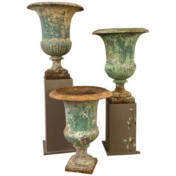 Three Large Medici Cast Iron Vases 19th Century