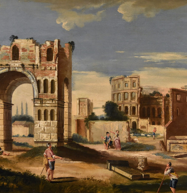 Architectural Capriccio With Ancient Classical Ruins, Jacob Fabris (venice, 1689 - 1761)