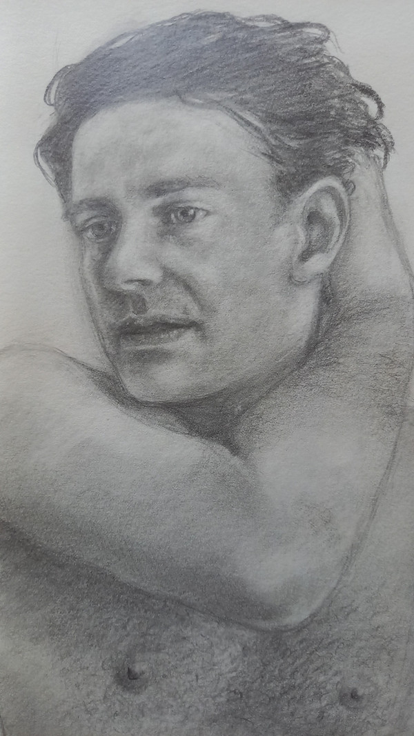 Grey pencil drawing/ portrait of Francis Huster