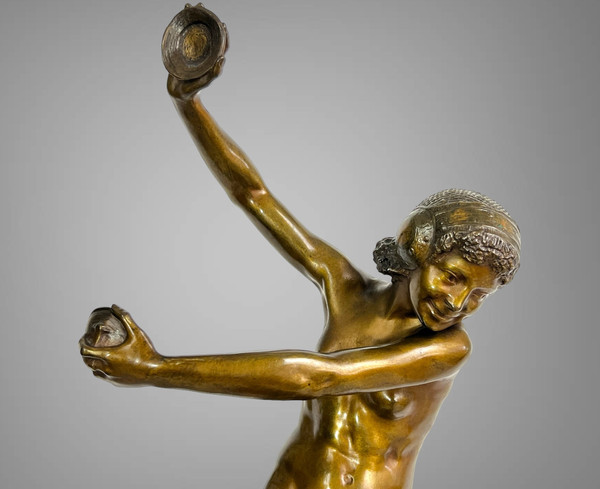 Grande ballerina in bronzo con cimbali firmata Dupuy Fondeur timbro Susse Frères