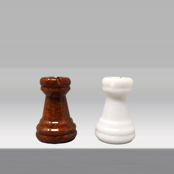 1970s Gorgeous Brown and White Chess Set in Volterra Alabaster Handmade Made in Italy