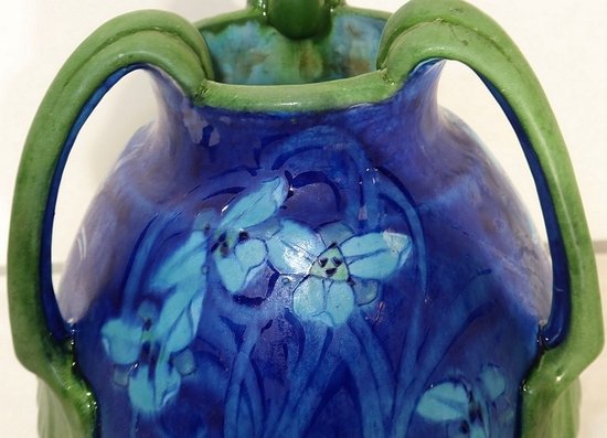 Vase with floral decoration signed E. Lachenal - End of XIXth century