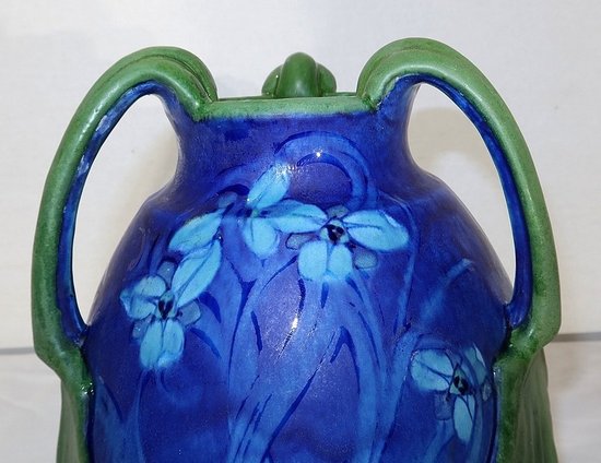 Vase with floral decoration signed E. Lachenal - End of XIXth century