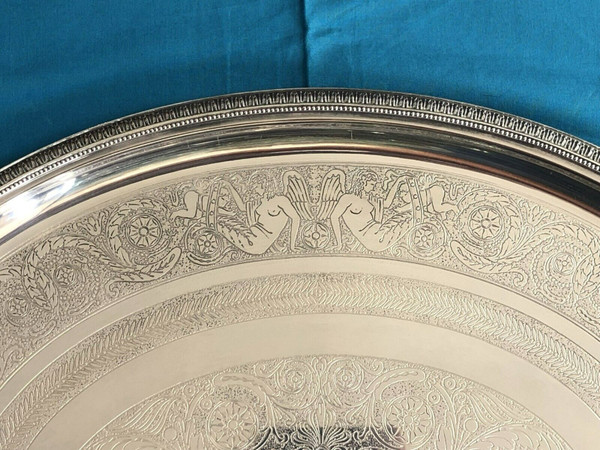 large oval serving tray with CHRISTOFLE handles, MALMAISON model, silver metal