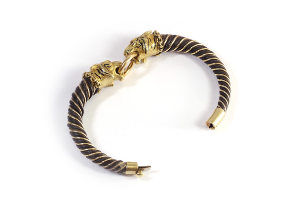 Gay Freres tigers bracelet in 18k gold and silver, bangle tiger bracelet, signed bracelet