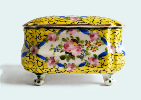 Old Hand Painted Porcelain Candy Box  19th C