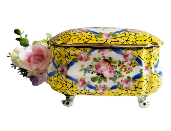 Old Hand Painted Porcelain Candy Box  19th C