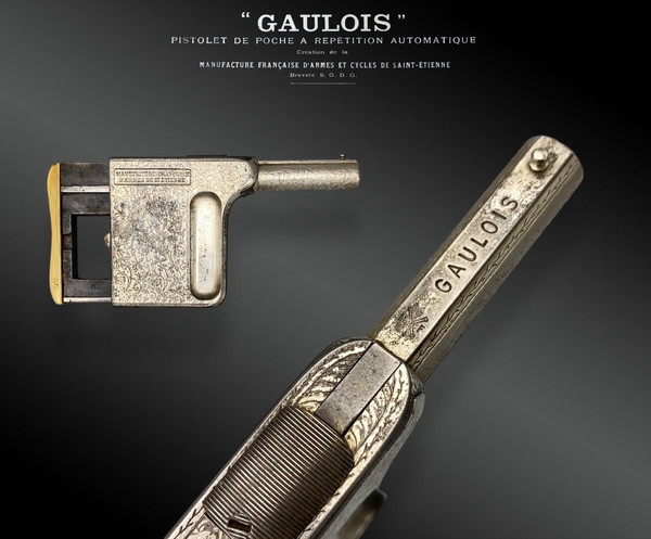 Pistolet à répétition automatique « GAULOIS » N°2, argenté, avec étui - France - XIXème siècle