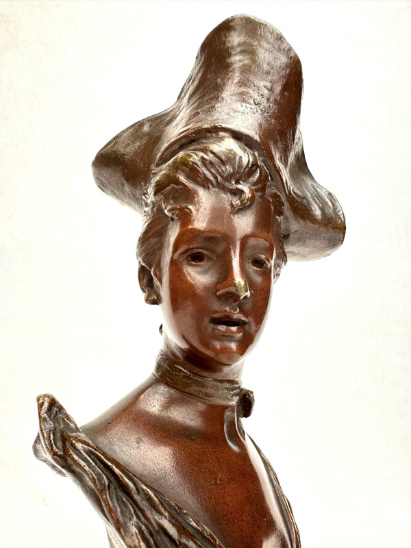 Van der Straeten - Busto in bronzo di donna con cappello a tricorno 