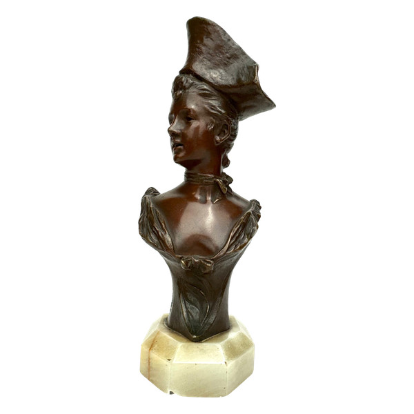 Van der Straeten - Busto in bronzo di donna con cappello a tricorno 