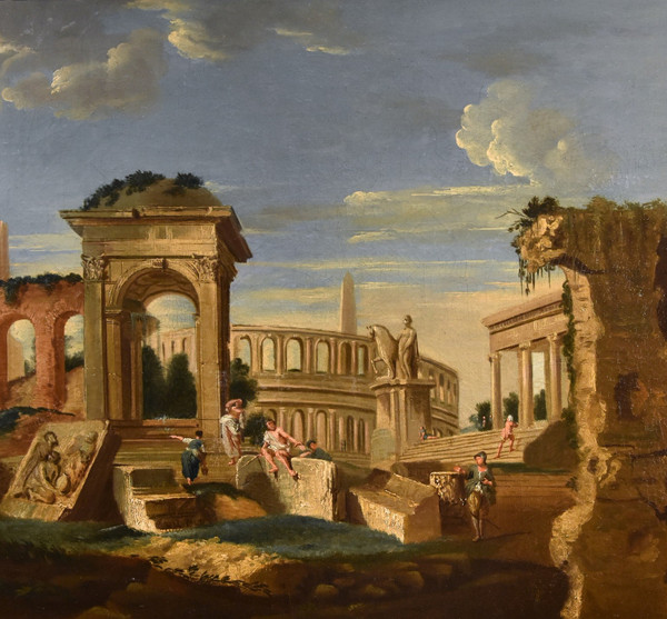 Architectural Capriccio With Classical Ruins Of Ancient Rome, Jacob Fabris (venice 1689 - 1761)