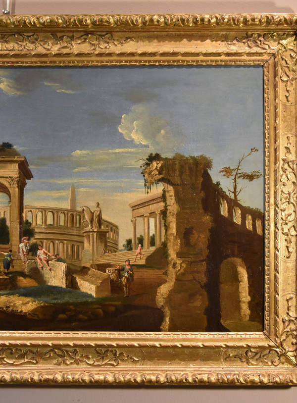 Architectural Capriccio With Classical Ruins Of Ancient Rome, Jacob Fabris (venice 1689 - 1761)