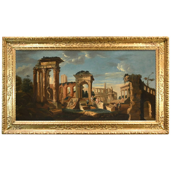 Architectural Capriccio With Classical Ruins Of Ancient Rome, Jacob Fabris (venice 1689 - 1761)