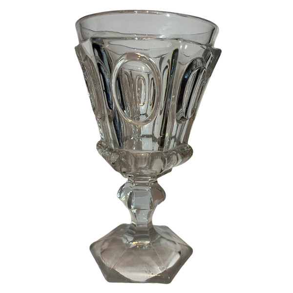 Large molded crystal stemmed glass, first half of the 19th century