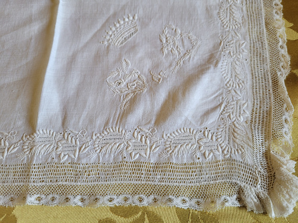 Two handkerchiefs embroidered with crowns and monograms, 19th century period