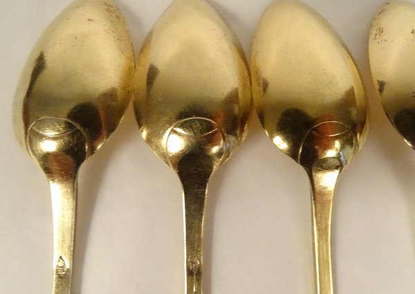 12 Small Spoons Silver Vermeil Leather Case 221gr Directoire Late 18th Century