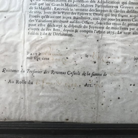 Documento sui casi di risarcimento del re su un'alta, media e bassa giustizia di un marchese, XVIII secolo