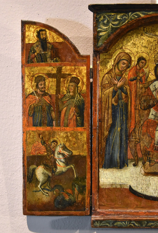 Greek Triptych Icon With The Deesis And Saints, Greece 17th Century