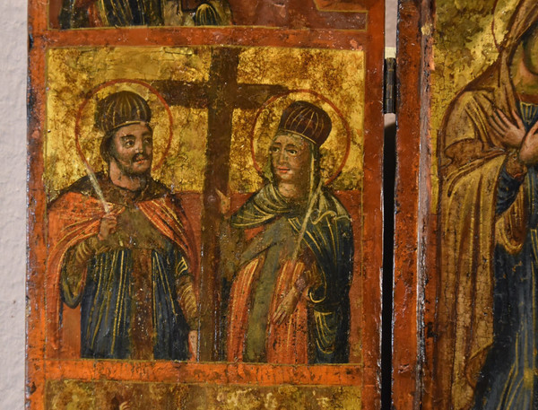 Greek Triptych Icon With The Deesis And Saints, Greece 17th Century