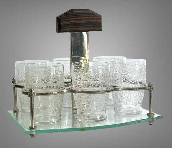 ART DECO PERIOD PORT WINE SERVICE WITH 6 BACCARAT GLASSES ROHAN GOUVIEUX MODEL