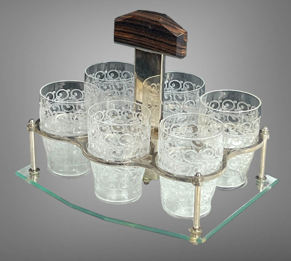 ART DECO PERIOD PORT WINE SERVICE WITH 6 BACCARAT GLASSES ROHAN GOUVIEUX MODEL