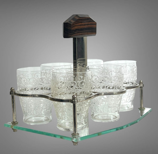 ART DECO PERIOD PORT WINE SERVICE WITH 6 BACCARAT GLASSES ROHAN GOUVIEUX MODEL