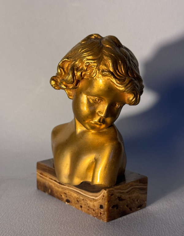 Gilded Bronze Sculpture J.-M. CAMUS Child Bust