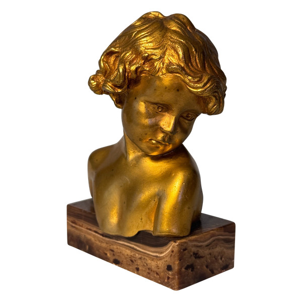 Gilded Bronze Sculpture J.-M. CAMUS Child Bust