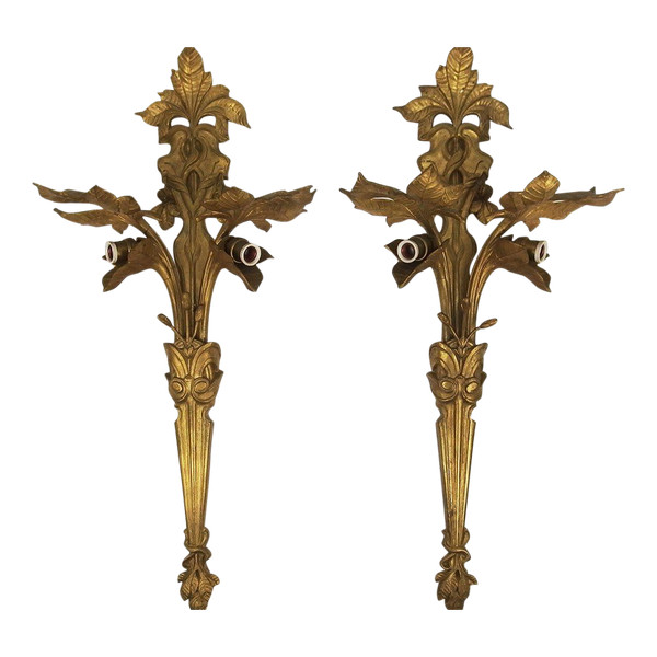 Coppia di applique in bronzo Art Nouveau nello stile di Bouval