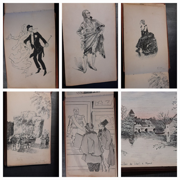 A. TINTELLIER notebook of ink drawings early 20th century 