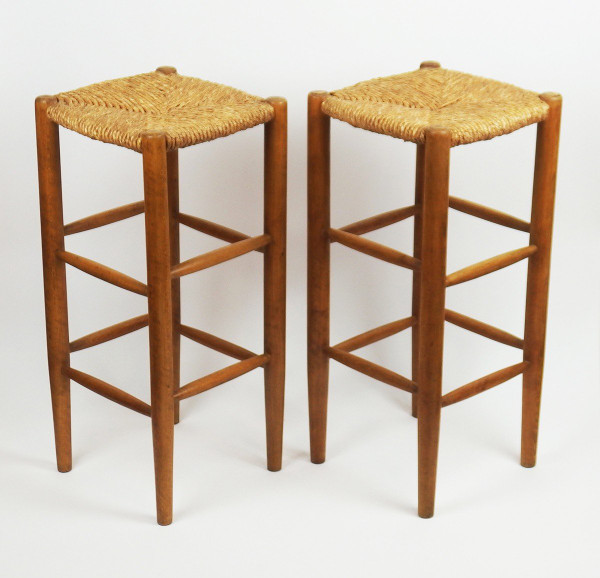 Pair De Tabourets De Bar Paillés