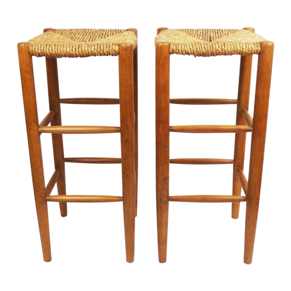 Pair De Tabourets De Bar Paillés