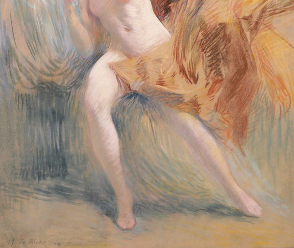 Henri Le Riche, Donna nuda, pastello, pittura impressionista di disegno Art Nouveau