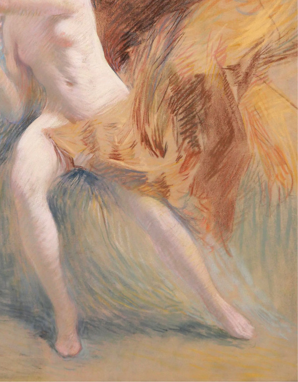 Henri Le Riche, Donna nuda, pastello, pittura impressionista di disegno Art Nouveau