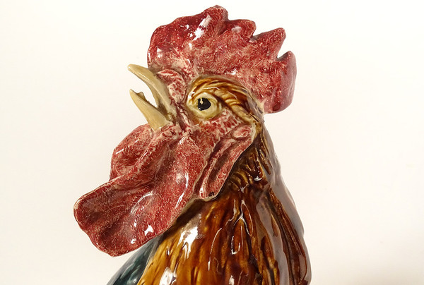 Choisy-le-Roi Earthenware Rooster Vase Sculpture Signed Louis Carrier-Belleuse 19th Century