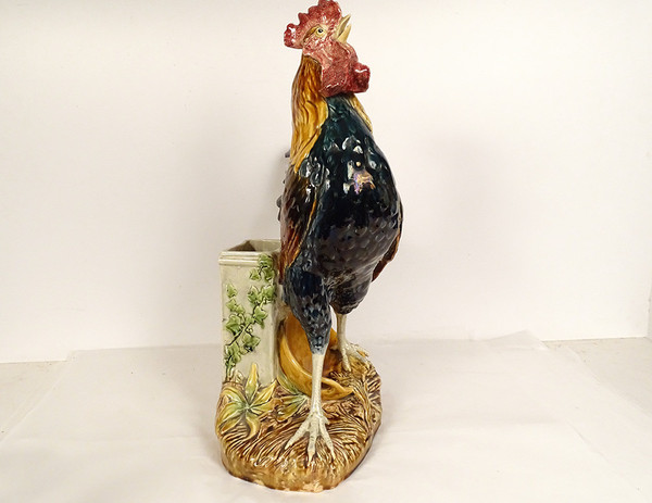 Choisy-le-Roi Earthenware Rooster Vase Sculpture Signed Louis Carrier-Belleuse 19th Century