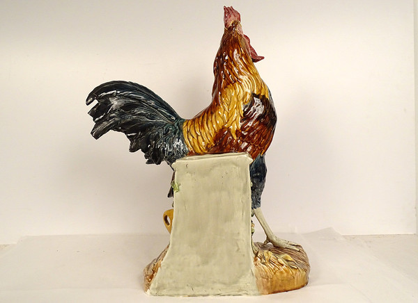 Choisy-le-Roi Earthenware Rooster Vase Sculpture Signed Louis Carrier-Belleuse 19th Century