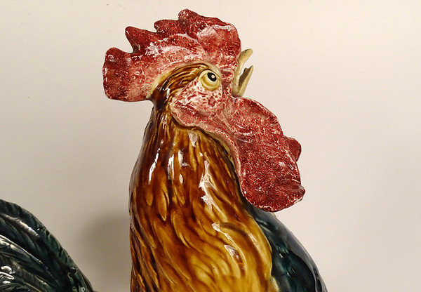 Choisy-le-Roi Earthenware Rooster Vase Sculpture Signed Louis Carrier-Belleuse 19th Century