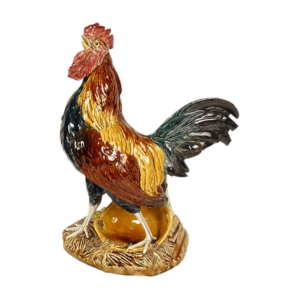 Choisy-le-Roi Earthenware Rooster Vase Sculpture Signed Louis Carrier-Belleuse 19th Century