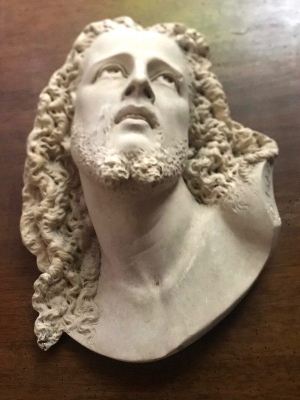 19th century sculpture the face of Christ monogram 1873