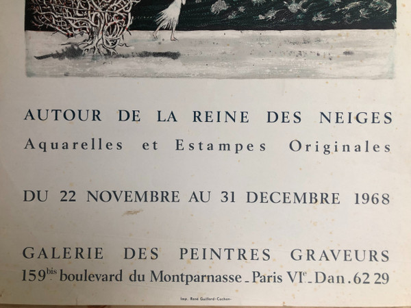 Affiche Lars Bo Autour de la reinr des neiges Galerie des peintres graveurs 1968 Paris