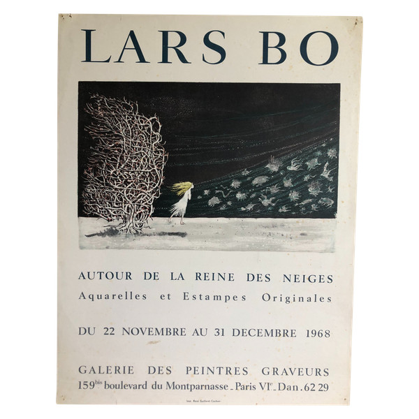 Affiche Lars Bo Autour de la reinr des neiges Galerie des peintres graveurs 1968 Paris