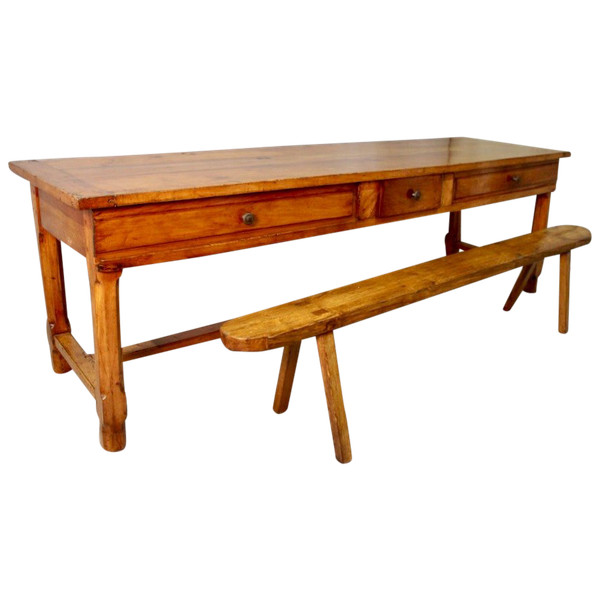 Bressane Farm Table In 19th Century Cherry And Its Bench