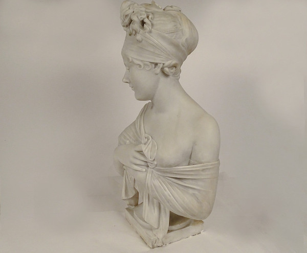 Sculpture buste marbre Carrare Mme Récamier d'apr. Joseph Chinard XIXème