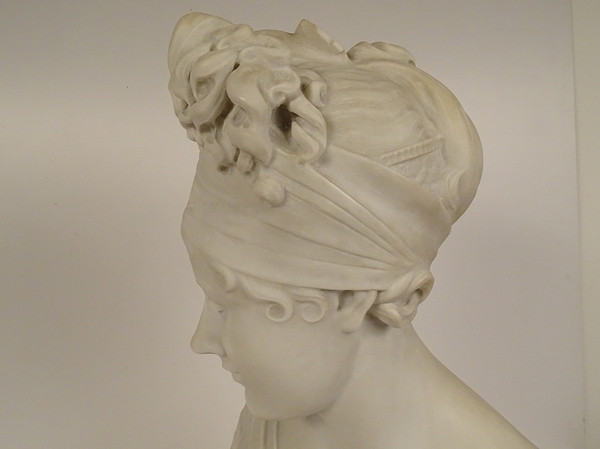 Sculpture buste marbre Carrare Mme Récamier d'apr. Joseph Chinard XIXème