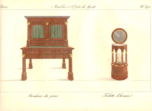 La Mésangère (1/7) - Meubles et objets de goût au début XIXe, gravures polychromes, cadre bois doré