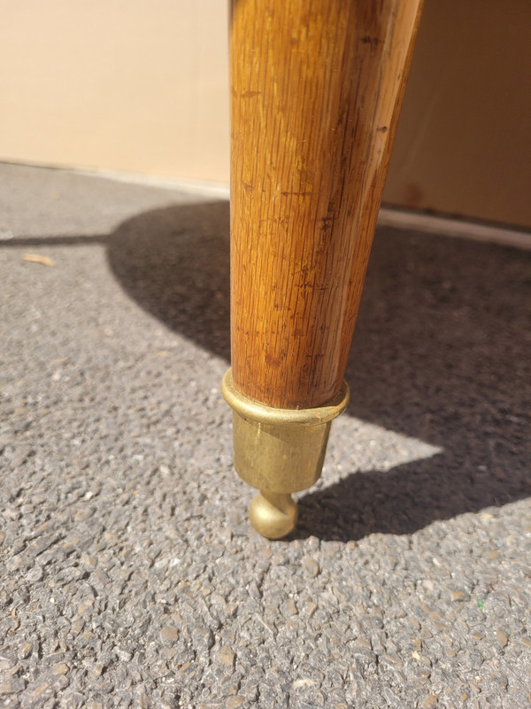 Grande table basse ronde en marqueterie de bois