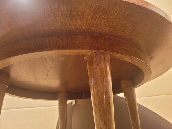 Grande table basse ronde en marqueterie de bois